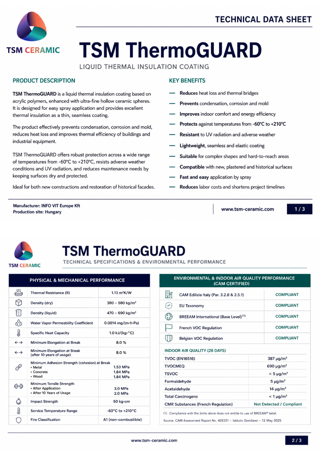 TSM Ceramic technical data sheet preview